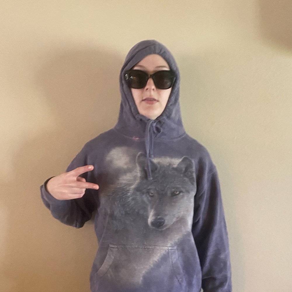 Purple Hoodie with Wolf Graphic